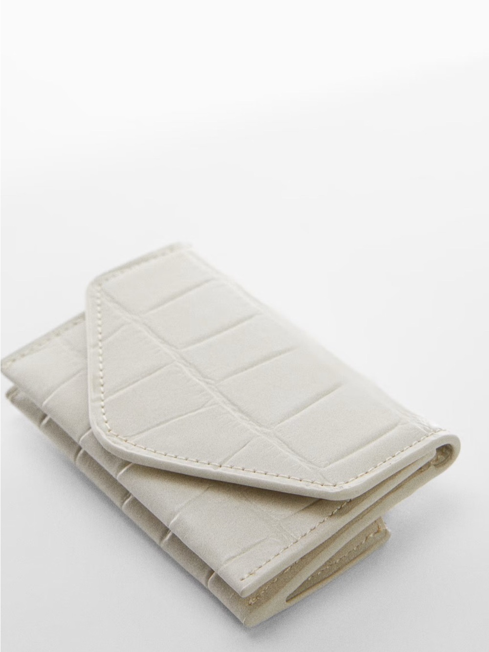 Mango Croc-Embossed Cardholder Wallet - Off-White